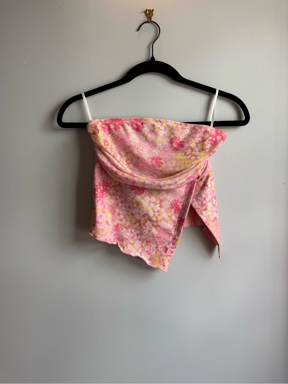Floral Pink Strapless Top Y2K Fairy